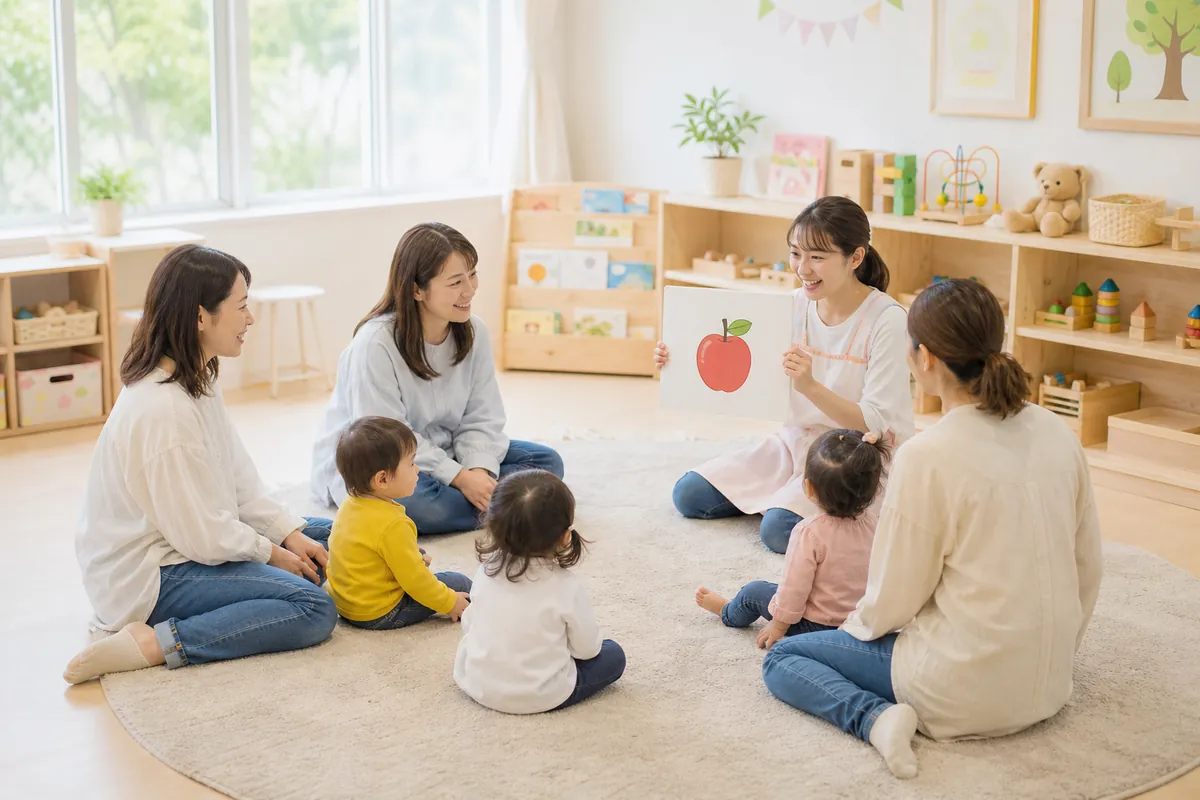 幼児教室で親子が輪になってレッスンを受ける様子