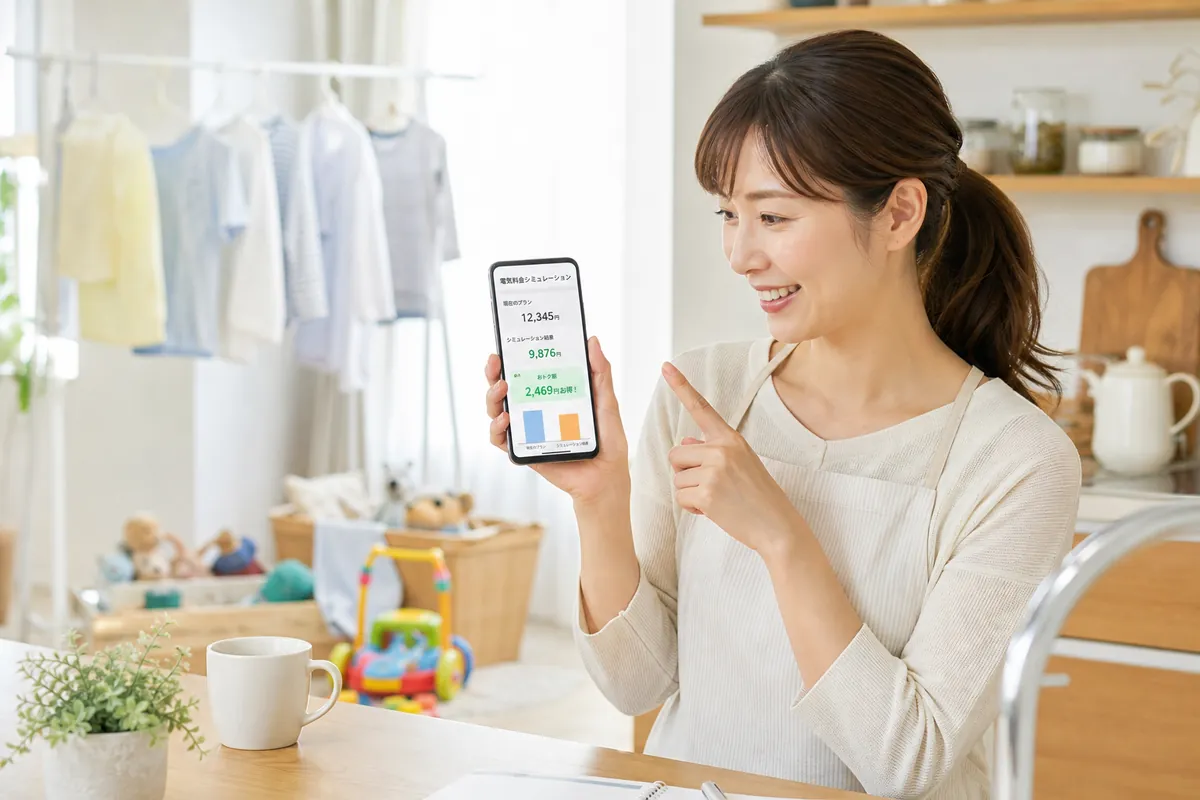 スマホで電気料金を試算するママ