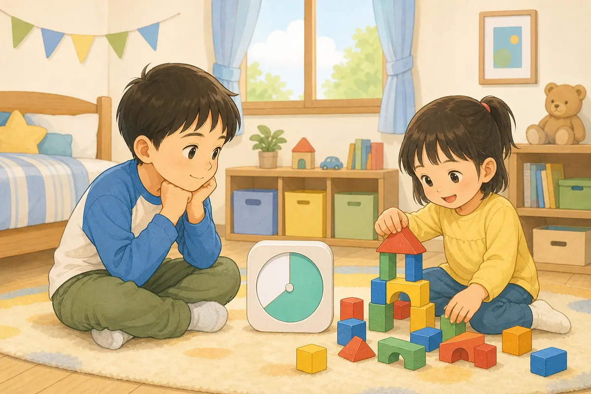 タイマーを使っておもちゃの順番を待つきょうだい