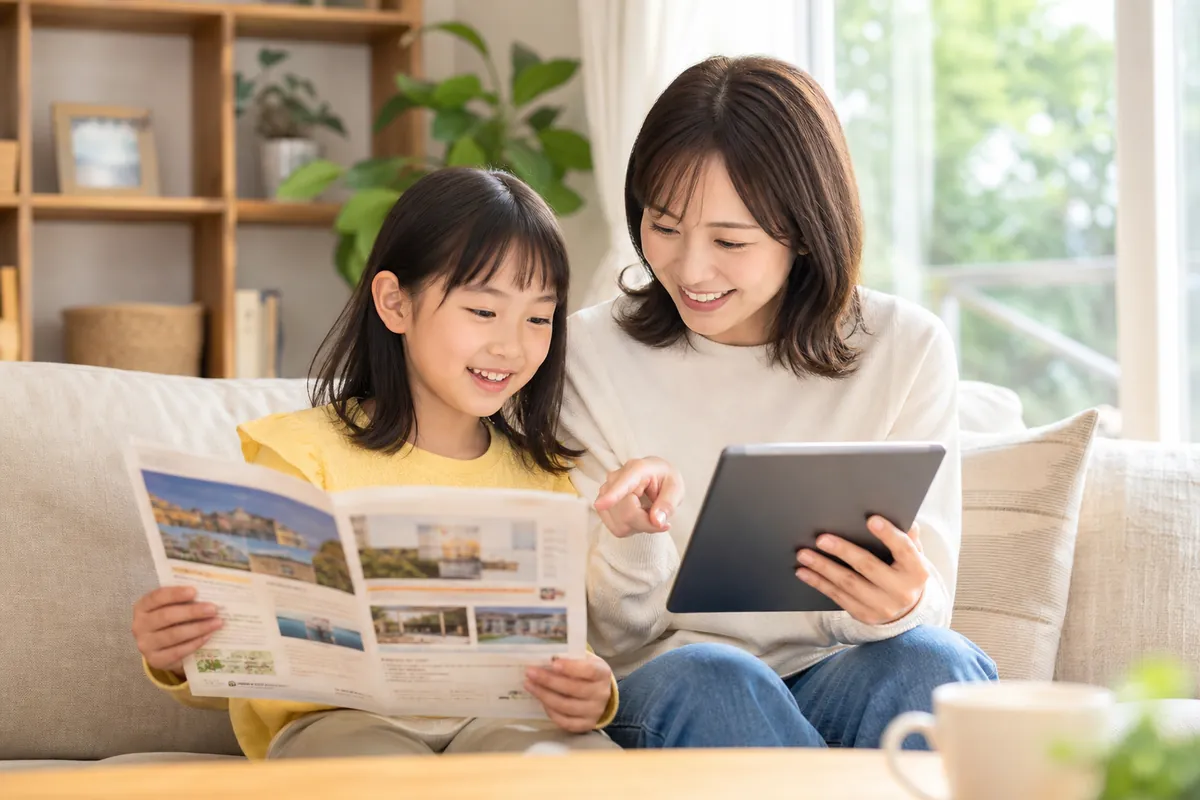 親子で通信教育を相談する様子